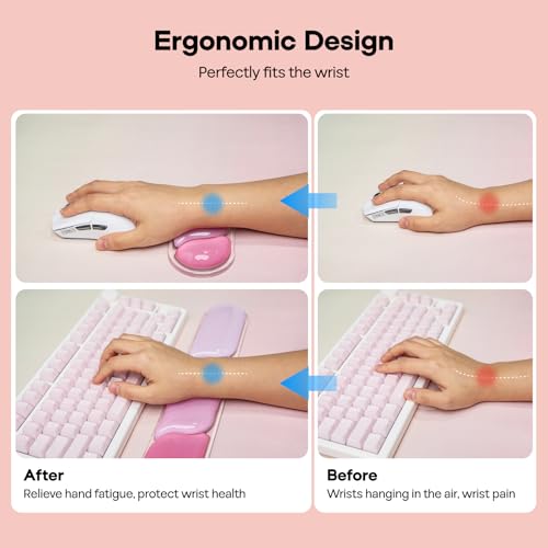 EPOMAKER CloudGel Wrist Rest for Keyboard and Mouse, 2 Pieces | Silicone Wrist Support, Anti-Slip Rubber Bottom, Ergonomic Design, Suitable for Office/Computer/Laptop/Gaming (Pink) - color: Pink