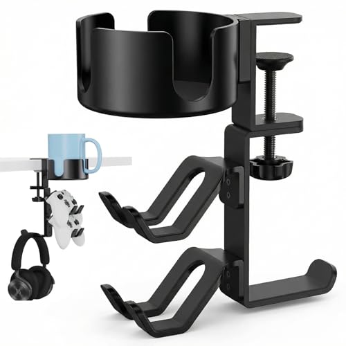 Cup Holder for Desk - Under Desk Cup Holder for Gaming,Controller Holder,360° Rotating Controller Headphone Holder