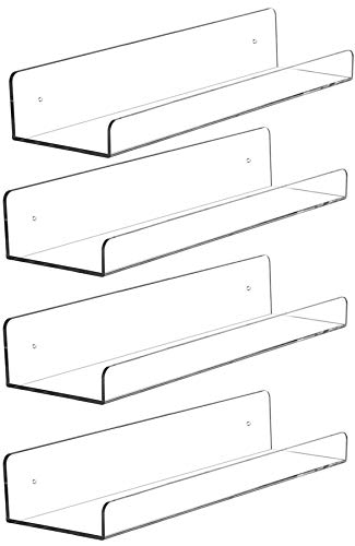 4 Pcak Clear Acrylic Shelves for Bedroom,Room,15 Inch Bathroom Wall Shelf & Organizer,Invisible Floating Shelves & Wall Storage for Collectibles Perfume Shelf,Record,Funko Pop,Lego Display,Bookshelf - size: Pack of 4