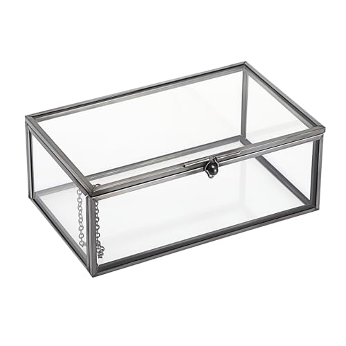 Hipiwe Vintage Glass Keepsake Box - Rectangle Jewelry Display Organizer with Lidded Box for Home Decor and Storage of Trinket Rings, Bracelet - Black, Small - color: Black, size: Small