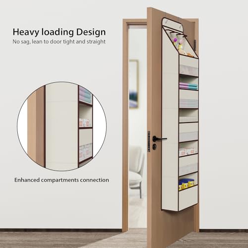 Univivi 6-Shelf Over Door Hanging Organizer Fabric Baby Door Storage with 5 Large Pockets and 3 Small PVC Pockets Wall Mount Hanging Storage Organizers for Baby Essential (Beige) - color: Beige, size: 6 LAYER
