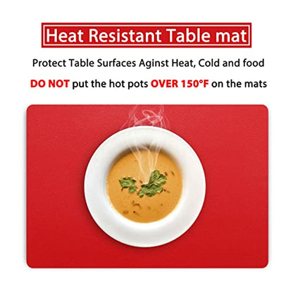 Wipeable Placemats Leather Table Mats Waterproof Heat-Resistant Easy to Clean for Dining Table Set Kitchen Table (2, Red) - color: Watermelon Red, size: set of 2