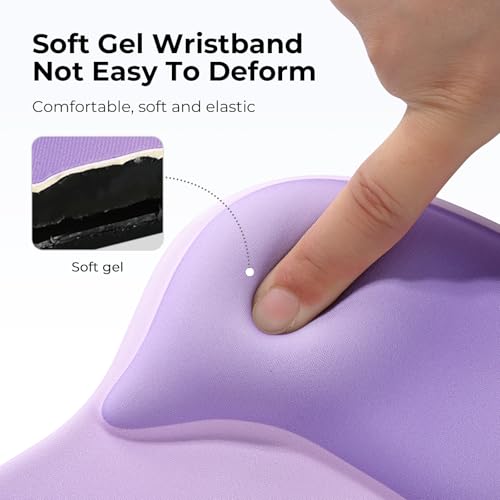 EooCoo Ergonomic Mouse Pad with Gel Wrist Rest Support Middle Concave Design, Relieve Wrist Pain Mousepad, Non-Slip Base for Laptop, Office Desk Accessories, Carpal Tunnel Syndrome - color: Purple