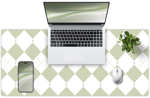 Large Desk Pad, 35.4" x 15.7" PU Leather Desk Mat for Desktop, Non-Slip Office Desk Mat for Desk, Desk Blotter Pad, Waterproof Computer Pad for Desk, Computer Mat Desk Protector for Home & Office - color: Beige Checkered