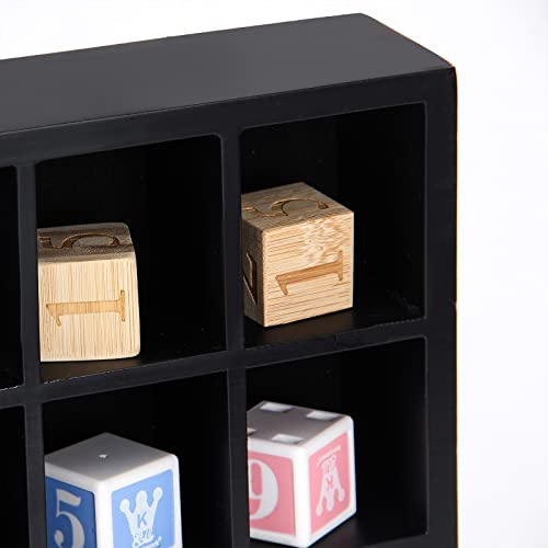Black Shot Glass Display Case 18" x13" Solid Wood Wall Mounted Collection Cabinet 28 Slots Small Curio Cabinet Rack (No Door) - color: Black