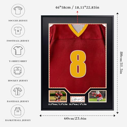 Aluminum Jersey Display Frame Case Large Shadow Box Jersey Frame with Photo Slots 98% UV Protection Clear Acrylic for Football, Hockey, Basketball, Baseball Shirt Ideal Gift for Sports Fans - color: Jersey Frame 8
