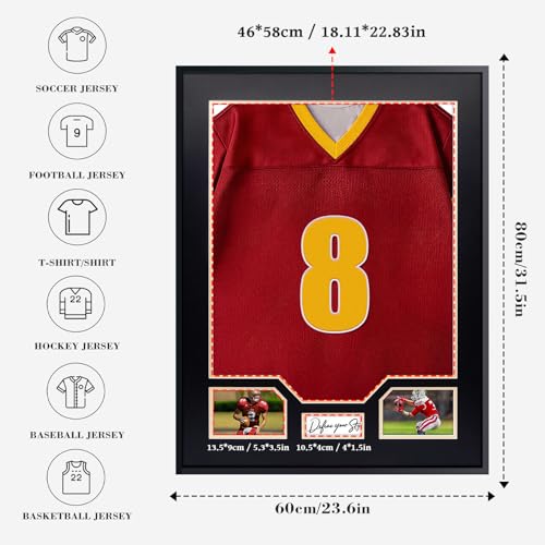 Aluminum Jersey Display Frame Case Large Shadow Box Jersey Frame with Photo Slots 98% UV Protection Clear Acrylic for Football, Hockey, Basketball, Baseball Shirt Ideal Gift for Sports Fans - color: Jersey Frame 8