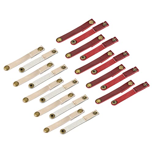 MECCANIXITY Pack of 20 Leather Cable Straps, Cord Organizer, Portable Cable Management for USB Cables, Headphone Wires, Wine Red/Golden - color: Wine Red,golden
