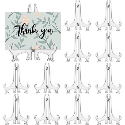 LonlyEagle 12 Pack 4 Inch Clear Plastic Easels or Stand/Plate Holders to Display Pictures or Other Items at Weddings, Plate Stands for Home Decoration, Birthdays, Tables - size: 4 inch