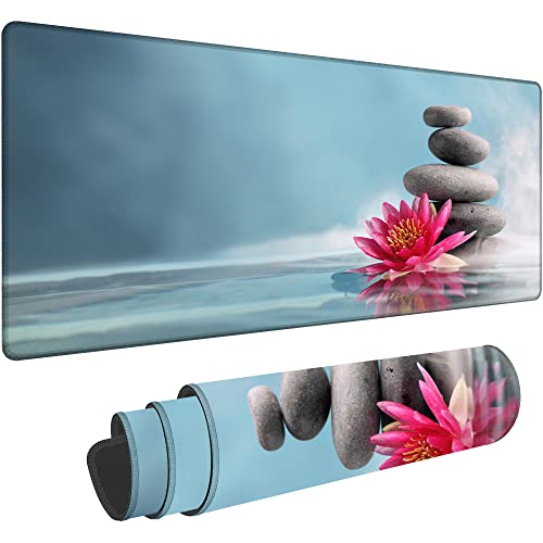 Zen Stone Spa Gaming Desk Mat Large,Water Lily Extended Mousepad,Non-Slip Rubber Mouse Pad Stitched Edges,Desktop Decorative Accessories for Home Office 31.5" x 15.7" - color: Water Lily Zen Stone Spa