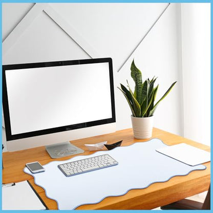 Hahafelt Scalloped Desk Mat Large Desk Pad Cute Coquette Table Mat Back to School Preppy Table Make up Pad Nonslip Graduation Gift with Stitching Waterproof Gaming(Blue,31.5 x 15.8 Inches) - color: Blue, size: 31.5 x 15.8 Inches