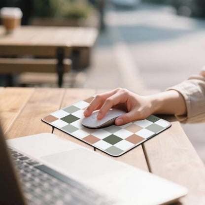 Mouse Pad for Desk with Stitched Edge, Premium Cute Washable Mouse Pads. Computer Mousepad with Non-Slip Rubber Base, Mousepads for Laptop, 9.25x7.75x0.12 inch (Muted Checkers) - color: Muted Checkers