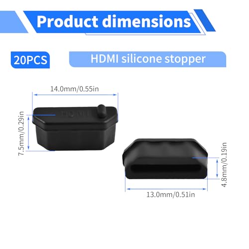 HDMI Plug Protective Cover 20 Pcs Anti-Dust Protector Caps, Plug Protector Caps for HDMI Female Ports and Computers Black Silica Gel - color: Black, size: HDMI