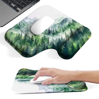 Ergonomic Mouse Pad with Gel Wrist Rest (1"& 1.2" Dual Height) - Mouse Pads Compact Mousepad Desk Mat Office, Gaming & Carpal Tunnel Relief | Non-Slip Rubber Base Misty Forest - color: Misty Forest
