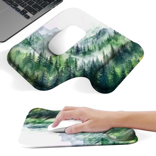 Ergonomic Mouse Pad with Gel Wrist Rest (1"& 1.2" Dual Height) - Mouse Pads Compact Mousepad Desk Mat Office, Gaming & Carpal Tunnel Relief | Non-Slip Rubber Base Misty Forest - color: Misty Forest