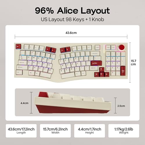 MechLands Feker Alice98 Ergonomic 98 Keys Custom Mechanical Keyboard, VIA Programmable, USB-C Wired Gaming Keyboard, Hot Swappable, 5 Layer Paddings, Control Knob, NKRO, RGB for Win/Mac (Beige) - color: Beige