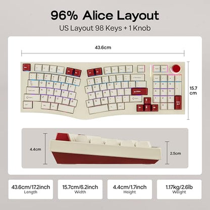 MechLands Feker Alice98 Ergonomic 98 Keys Custom Mechanical Keyboard, VIA Programmable, USB-C Wired Gaming Keyboard, Hot Swappable, 5 Layer Paddings, Control Knob, NKRO, RGB for Win/Mac (Beige) - color: Beige