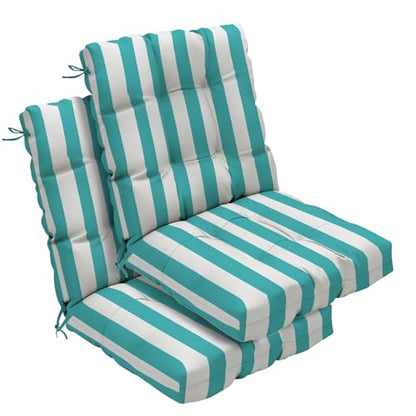 Outdoor Chair Cushions Set of 2, 42x21x4 Inch Patio Cushion for Dining/Rocking Chairs, High Back Soft Seat Pad with Ties, Fade-Resistant & Waterproof, Lake Blue White Stripes - color: Lake Blue White Stripes