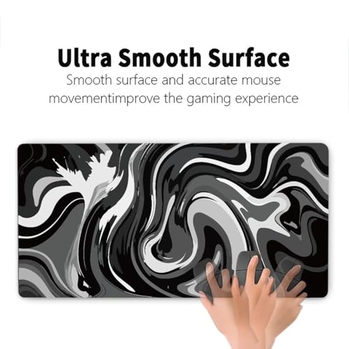 Large Gaming Mouse Pad - Black and White Mouse Pad with Stitched Edges, Extended XL Mousepad with Anti-Slip Rubber Base, Ink Liquid Wave Desk Mat for Keyboard and Mouse(31.5x15.8 inch) - color: Black & White Abstraction, size: 31.5L x 15.8W inches