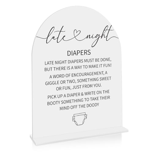 Late Night Diapers Sign Funny Baby Shower Diaper Game Sign Shower Reception Event Party Table Desk Acrylic Decor 8x10 Inch - color: late night diaper
