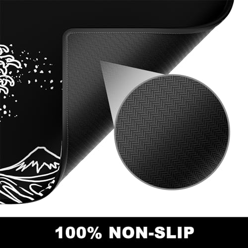 BOSOBO Large Desk Pad, XXL Extended Gaming Mouse Pad & Keyboard Mat, Desktop Full Cover 31.5 x 11.8 Inches, Art Japan Kanagawa Wave Black - color: Art Japan Kanagawa Wave, size: XL - 31.5 x 11.8 Inches