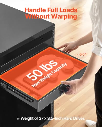 VEVOR 2U Rack Drawer, Lockable Server Cabinet Case, 13.8'' Depth Server Rack Mount Drawer, for 19'' Network Equipment/DJ/AV Rack or Cabinet Enclosure, 50 lbs Max Load, with Cable Management Holes - size: 2U
