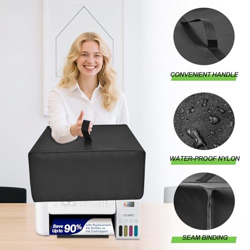 Printer Dust Cover for Epson EcoTank ET-4800, Heavy-Duty 600D Nylon Printer Protector – Waterproof Anti-Static Dustproof Printer Cover Case (15×15.8×9.8in) (Black) - color: Black