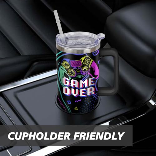 Game Tumbler with Lid and Straw, 40oz Gamer Water Bottle Cup with Handle, Gaming Travel Coffee Mugs, Birthday Gifts for Gamer Men Boys - color: Game 03, size: 40 Ounces