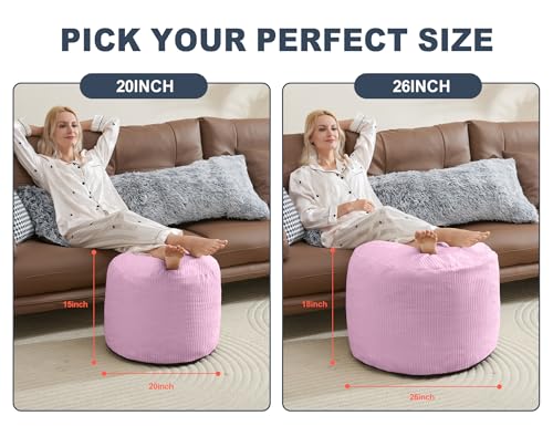 WSOFRLAC Pouf Ottoman Foot Stools Ottoman with Foam Small Corduroy Ottomans for Living Room Ottomans Pouf 20x15 Floor Poufs Foot Rest for Office Chair Pink Foot Stool Small - color: Pink, size: 20"D x 20"W x 15"H