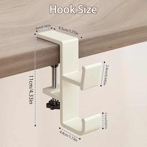 2-Pack Headphone Stand & Hook – Under Desk Headset Holder Clamp Mount for Gaming Headphones, Backpacks, Purses, Coats – Space-Saving Desk Accessories (White Dual Hook)
