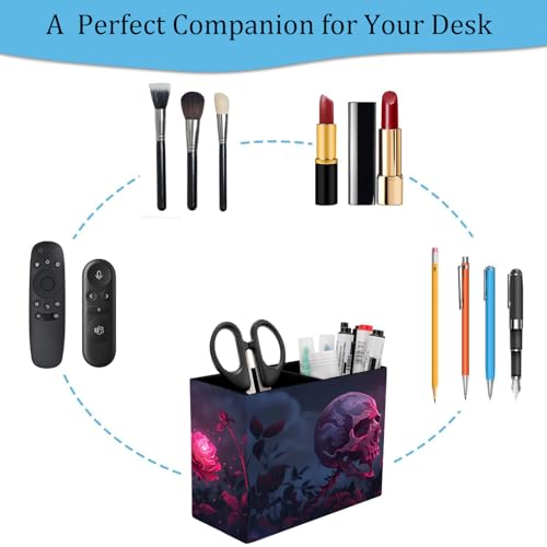 Pen Holder and Anti-Slip Mouse Pad Combination, Makeup Brush Storage Box, Tableware Storage Box, Suitable for Office and Home - Rose Skull - color: Rose Skull