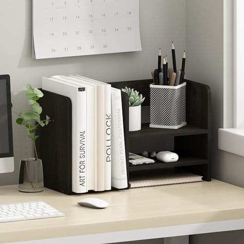Furinno Hermite Wood Desktop Book and Home Office Supplies Storage Organizer, Espresso - color: Espresso, size: 15.8-Inch