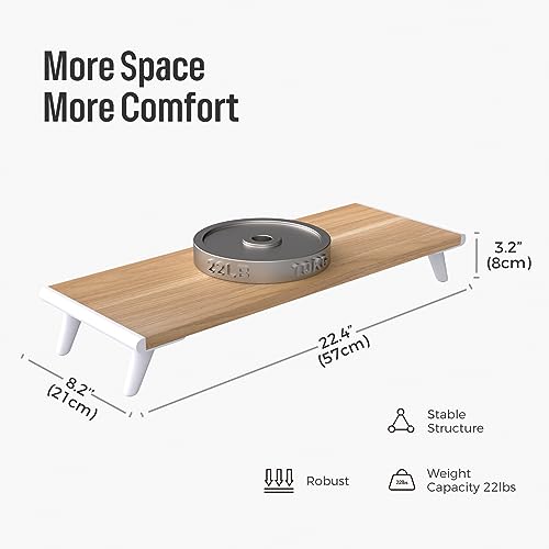 loukin Monitor Stand Riser for Desk, 22.4" x 8.3" Larger Computer Stand for Laptop, PC, Printer, Sturdy Desktop Computer Shelf with Non-Skid Rubber, Home Office, Natural Wood