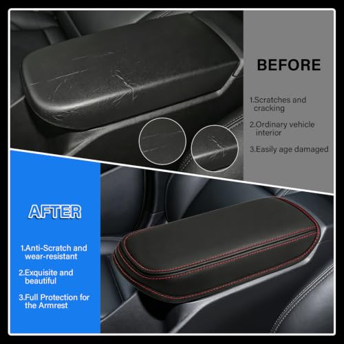 Console Cover for 2024 2025 2026 Chevrolet Trax (LS/1RS/LT/2RS/ACTIV) Leather Center ArmRest Box Cover Pad 2024 2025 2026 Chevy Trax Accessories Protector Cushion (Red Stitches) - color: red