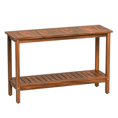 SUPER DEAL 2-Tier Solid Wood Side Table, Outdoor Console Table with Storage Shelf, Adjustable Feet Buffet Bar Organizer for Patio Porch, All-Weather Natural - color: Natural