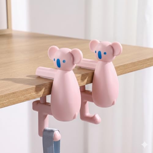 Cute Koala Purse Hook for Desk,22 Lbs Heavy Duty Bag Hanger for Table,No Drill Anti-Slip Desk Hook for Backpack&Headphones,Aesthetic Office Accessories Gifts for Women Girls (Pink (2-Pack)) - color: Pink (2-Pack)