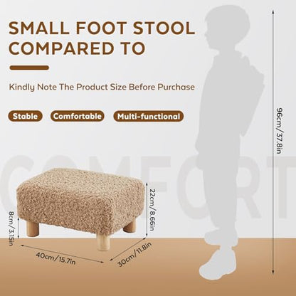 Small Foot Stool Ottoman, Sherpa Footstool Ottoman Foot Rest for Couch, Rectangle Footstools and Ottomans Small for Living Room, Entryway and Bedroom (Light Brown) - color: Light Brown