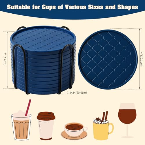 Coasters,Drink Coasters Set of 8 with Holder (Navy Blue, 12pcs) - color: Navy Blue, size: 12 pcs
