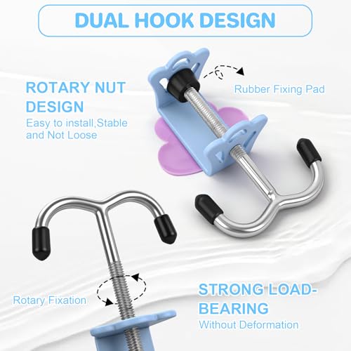 AULEEP 2 Pack Clamp-On Under Desk Purse Hook for Table & Desk, Adjustable Bag Hanger with Cute DIY Stickers, 100 lbs Capacity Desk Organizer Hooks for Handbag, Backpack, Headphone, Blue & Pink - color: Blue & Pink