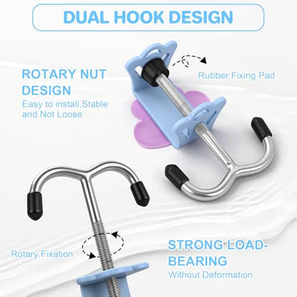 AULEEP 2 Pack Clamp-On Under Desk Purse Hook for Table & Desk, Adjustable Bag Hanger with Cute DIY Stickers, 100 lbs Capacity Desk Organizer Hooks for Handbag, Backpack, Headphone, Blue & Pink - color: Blue & Pink