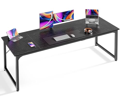 Huuger Computer Desk, 70 Inch Office Desk, Gaming Desk with Storage, Writing Desk Work Desk for Home Office, Study, Long Simple Desk, Large Legroom, Metal Frame, Black - color: Black, size: 70inch