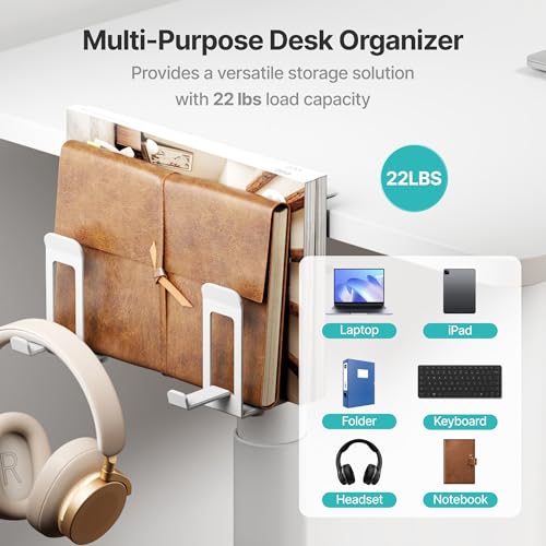 PEGZONE Laptop Stand Vertical, 2-Slot Under Desk Laptop Holder, White | Desk Side Storage with Headphone Holder, Laptop Organizer for Office Gaming - color: White