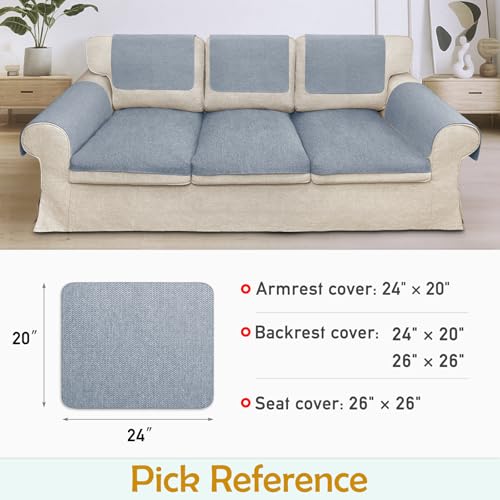 Couch Arm Covers, Waterproof Armrest Cover for Sofa, Loveseat, Armchair, Non-Slip Recliner Arm Cover, Sofa Arm Covers, Headrest Cover, Arm Chair Covers Set of 2 (Gray-Blue, 24"×20") - color: Gray-blue, size: 24" x 20" - 2 pcs