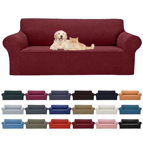 Cupuamon 2026 New Stretch Oversized Sofa Slipcovers Couch Sofa Cover for 4 Seater Furniture Protector Covers with Elastic Bottom Jacquard Fabric Small Checks for Pets, Kids - Dark Red - color: Dark Red, size: Oversized Sofa