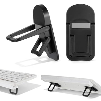 4 Pcs Keyboard Riser Tilt, Mini Foldable Keyboard Prop Up Stand with 2 Angle Settings, Plastic Adjustable Holder for Most Keyboards (Black)