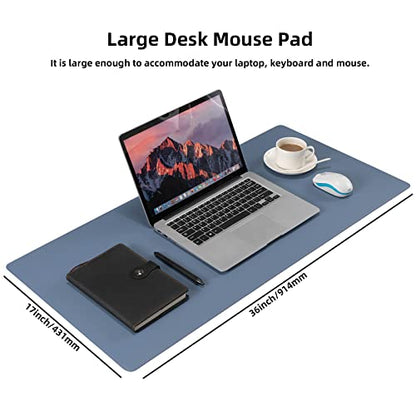 Wolaile Faux Leather Desk Pad Blotter,Water and Slip Resistant Writing Desk Protector Mat,Blue Large Mouse Pad for Desktop/Office Home Table Cover,36x17 in - color: Blue