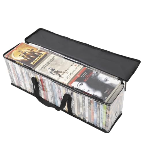 Set of 2 DVD Storage Bags,Transparent PVC Media Storage,Media Organizer Bag for DVDs, CDs, Video Games, VHS Box, Video Game Disks,With Reinforced Carrying handles (2, Large) - size: Large