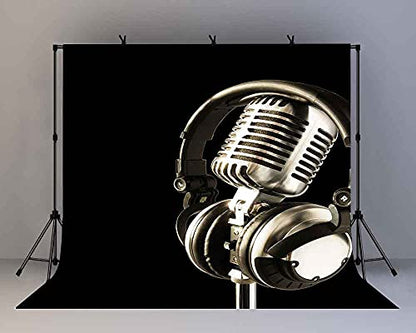 10x10ft Microphone Backdrop Headset Photography Background for Birthday Party Decor Banner Photo Booth Studio Props BJAY15 - size: 10x10FT