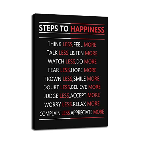 Motivational Steps For Happiness Wall Art for Office Inspiring Positive Poster Inspirational Affirmative Canvas Painting Prints Wall Pictures for Living Room Home Decor Framed Artwork [12''W x 18''H] - color: Inspirational-14, size: 18"L x 12"W