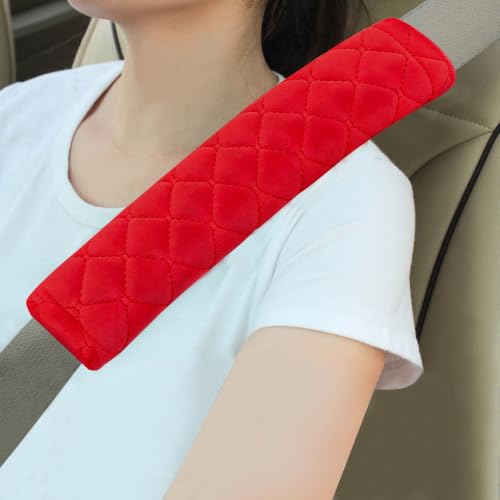 Amooca Soft Seat Belt Cover Pad, 2-Pack Soft Car Safety Seatbelt Strap Shoulder Pad for Adults and Children, Suitable for Car Seat Belt, Backpack, Shoulder Bag, Laptop Computer Bag (Red) - color: E: Red